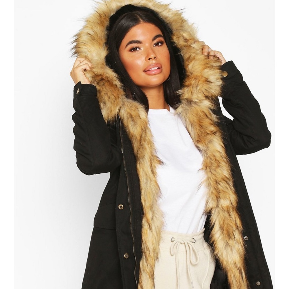 Petite faux fur trim parka